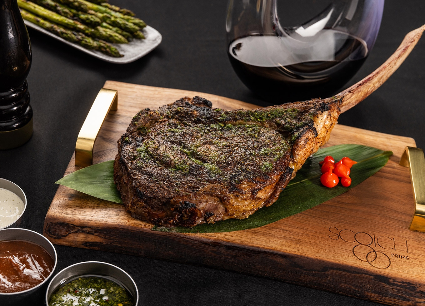 Scotch 80 Prime Steak on a cutting board